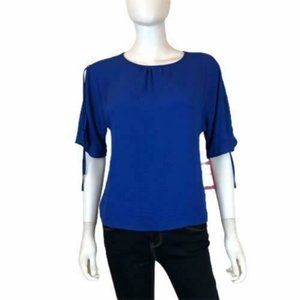Vince Camuto Womens Blue Short Sleeve Crew Neck Blouse Top Size XXS